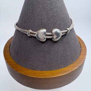 VTG Sterling Silver 925 Heart Double Snake Chain Bracelet Size 7.25" Length